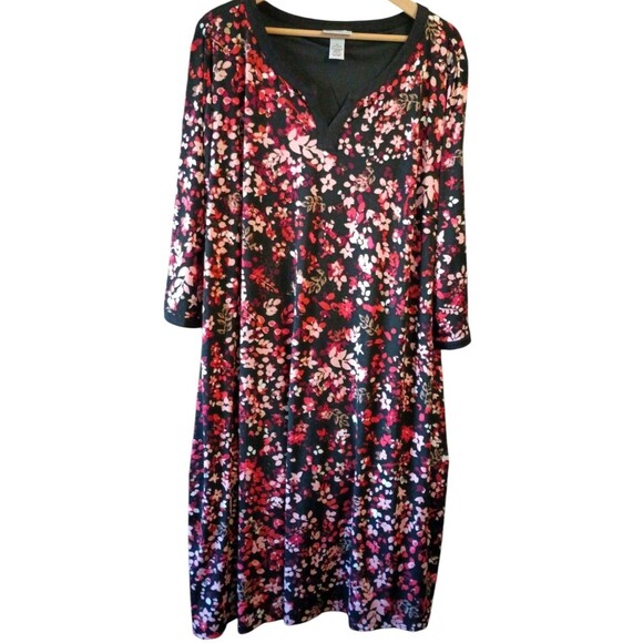 Catherine's 3X Lovely Pink Berry Floral Stretch Wear Anywhere Dress Midi Shift - Picture 1 of 3